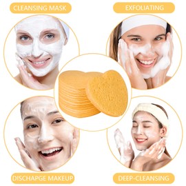 50-Count Facial Sponges Compressed Natural Cellulose Sponge Spunspon Heart Shape Face Sponge for Face Cleansing Exfoliating and Makeup Removal, Deep Yellow