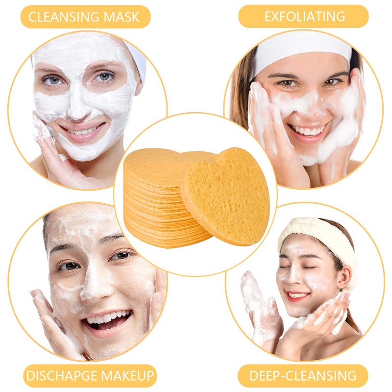 50-Count Facial Sponges Compressed Natural Cellulose Sponge Spunspon Heart Shape
