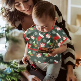 norinori Baby bibs Waterproof Feeding bib Christmas Day - Starter Bib with Catcher Pocket For Todder Infants Washable Soft 4Pac 6-24M