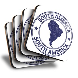 Destination Vinyl ltd Great Coasters (Set of 4) Square - South America Map Travel Argentina Drink Glossy Coasters/Tabletop Protection for Any Table Type #5399