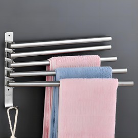 yozhch Kitchen Swivel Towel Rail Wall Mounted Bathroom Rotating Towel Rack Space-Saving Swing Toilet Towel Holder Folding Bar Shelf (5 Arm Length 35 cm)