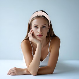 Oblihumoy Headband Knotted Headband for Women Girls Non Slip Wide Fashion Headbands Cute Light Pink Top Knot Hair Band Elastic Hair Accessories