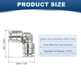 PATIKIL Air Line Fittings, 1/4" Elbow Nickel-Plated Brass Push to Connect Quick Connect Fittings Pipeline Hose Connector Replace Repair Kit for Air Compressor Pneumatic System, 3 Pcs
