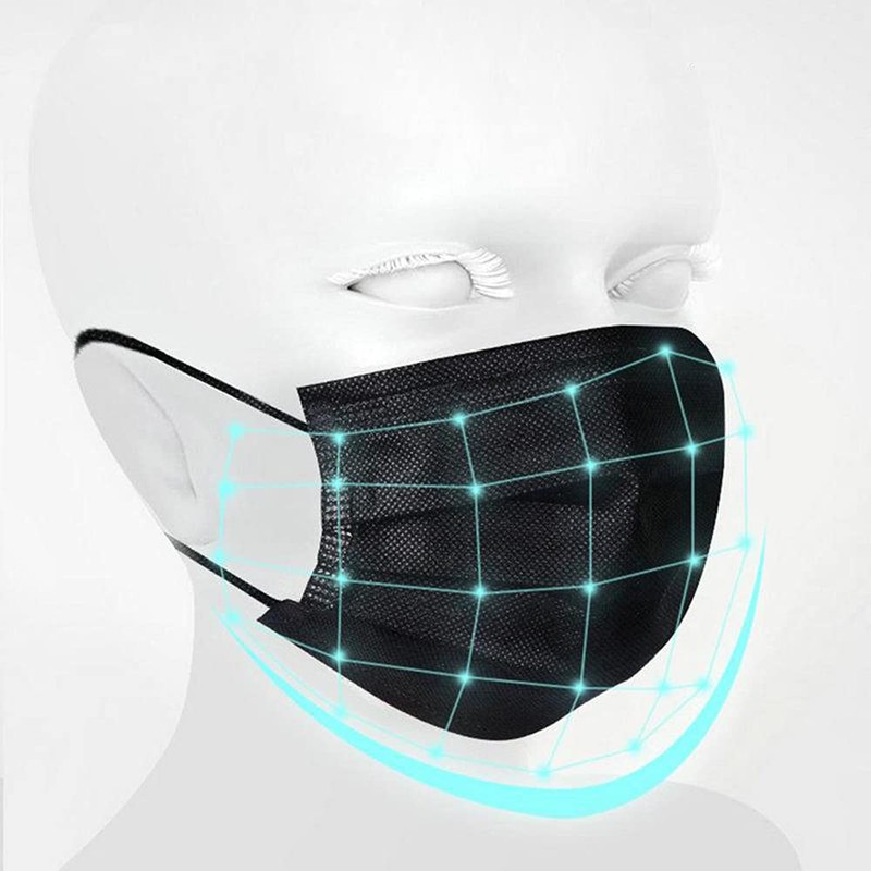 NNPCBT 100PCS 3 Ply Black Disposable Face Mask Filter Protection