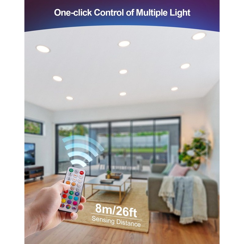 DUSKTEC Remote Control LED 6 Inch Canless Recessed Lighting RGBCW