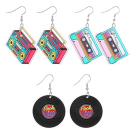 80s Earrings for Women, 3PCS Retro Cassette Tape Lightweight Drop Design for Music Festivals Cosplay Glow Parties and 80s 90s Costume Outfits