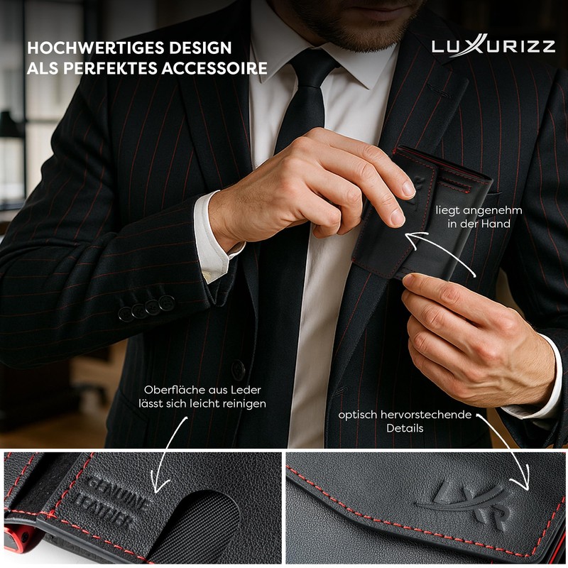 Luxurizz Smart Wallet, Red/black, Minimalist
