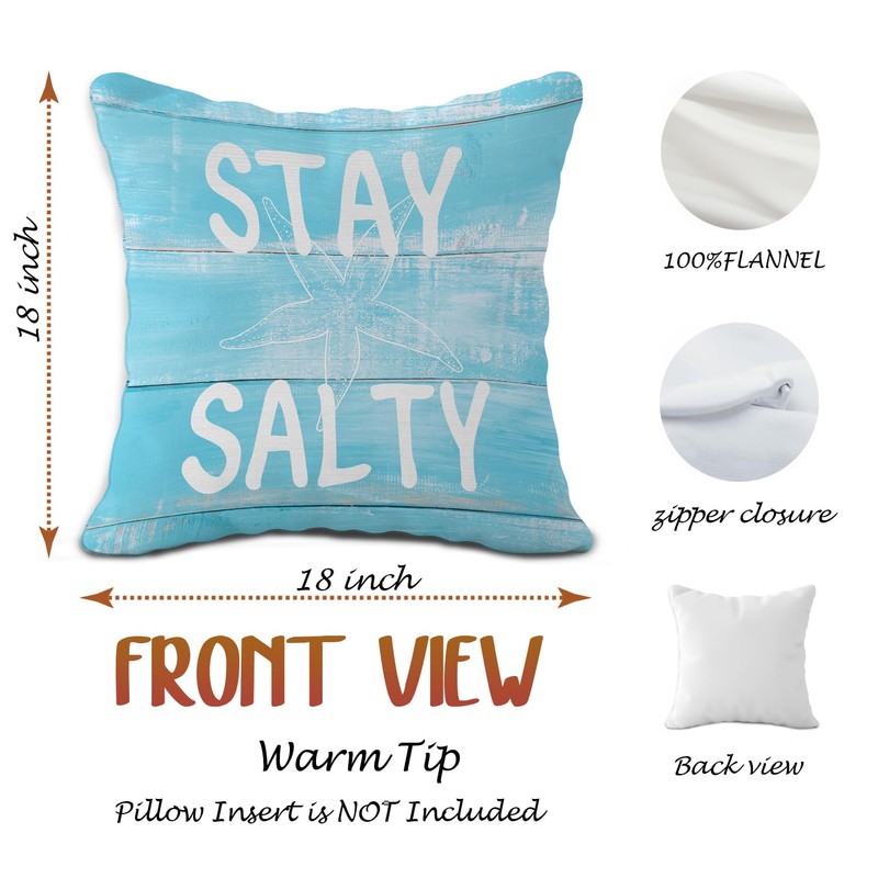 OTOUO Stay Salty Pillow Covers,Summer Coastal Beach Throw Pillow Covers