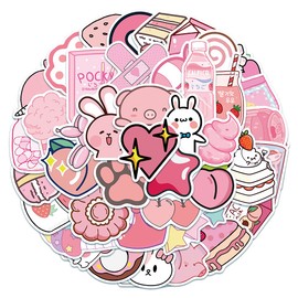 50PCS Kawaii Girls Pink Stickers,Gift for Children Teens Adults Kids,Waterproof Cute Cartoon Stickers for Scrapbook Water Bottle, Cute Vsco Stickers for Laptop Skateboard Journal Wall Car Bicycle