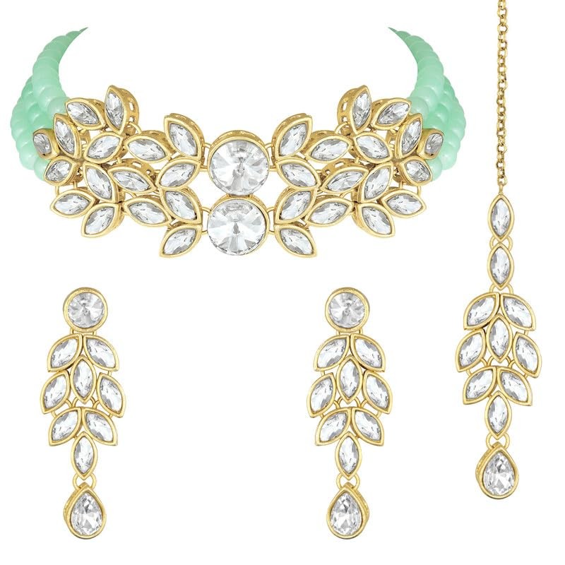 Aheli Bridal Crystal Pearl Gargantilla Collar con pendientes de caída