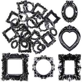 Vicenpal 25 Pcs Vintage Resin Picture Frame Antique Photo Resin Frame Mini Resin Jewelry Display Frame Photography Photo Frame DIY Small Photo Frame for Photo Home Decoration (Vintage Silver)