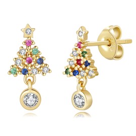 Silver Christmas Earrings for Women, Hypoallergenic 925 Sterling Silver Christmas Tree Stud Earrings Colorful Cubic Zirconia Holiday Earrings Xmas Festive Jewelry Gifts