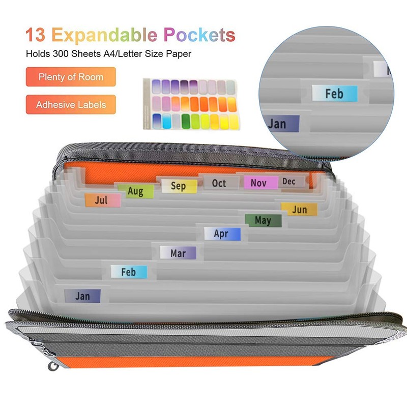 EExpanding File Folder,Fun Storage Document Organiser Box Files,13 Pockets Zip