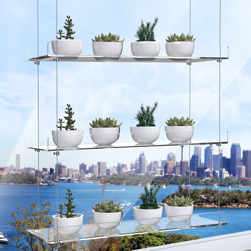 ZerzSemp 2-Pack Hanging Acrylic Plant Shelves for Windows, Each Tier