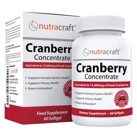 Nutracraft #1 Cranberry Extract Concentrate | 12,600 mg of Fresh Cranberries, Vitamin C + E | Bladder & Urinary Tract Support | Sugar Free | 60 Softgel Capsules