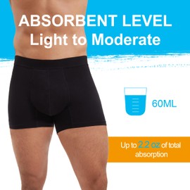 IRISMORII Washable Mens Urine Incontinence Underwear Bladder Leak Proof Boxer Brief 60 ML Absorbent Cotton Boxer Shorts 3 Pack (3 Black M)