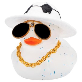 wonuu Car Dashboard Rubber Duck Ornament, Car Decoration Colour Ducks Accessories with Mini Hat Necklace and Sunglasses, G-Transparent-Soccer Hat