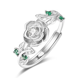 Zeuslia Rose Ringe 925 Silber Verstellbar Diamant Ring Mit Geburtsstein April Schmuck Geschenke für Damen Frauen