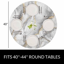YINRON White Marble Gold Veins Round Tablecloth Fashion Marbling Artificial Stone Table Cover Table Cloth For Indoor Dining, Outdoor Picnic Parties, Camping ,Fits For Table 40-44"