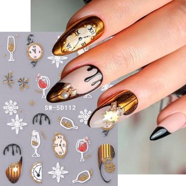 Christmas Colorful Light Nail Art Stickers Decals 5D Embossed Winter Snowflake Nail Decals Glitter Xmas Tree Fireworks Wine Clock French Design Nail Art Supplies for Women New Year DIY Manicure Decor