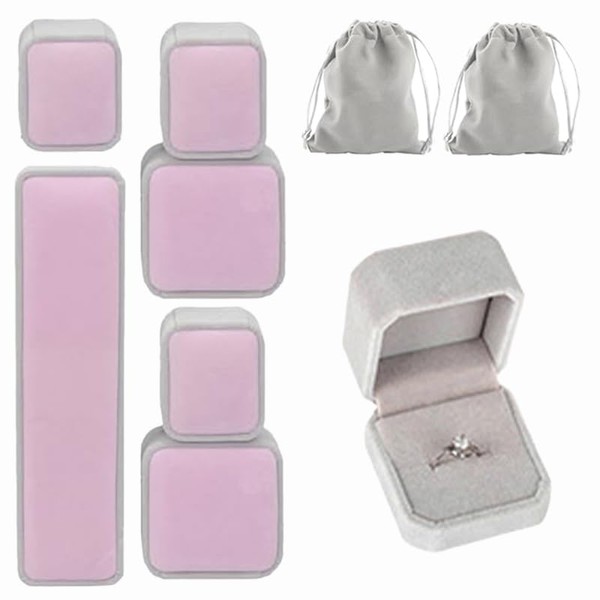 Eabdice Set of 6 Ring Boxes, Velvet Jewellery Gift Box,