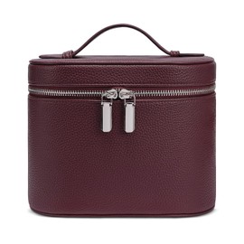 Bolsa de maquillaje de viaje con compartimentos y asa, bolsa de aseo portátil para mujer, Borgoña (7.6 x 5.5 x 6 pulgadas), Medium (7.6 x 5.5 x 6 in), Elegante