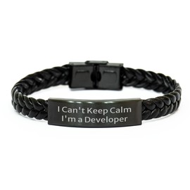 Funny Developer Gifts from Men to Coworkers - I Can't Keep Calm I'm A Developer Interlaced Leather Bracelet, Christmas Unique Developer Accessory