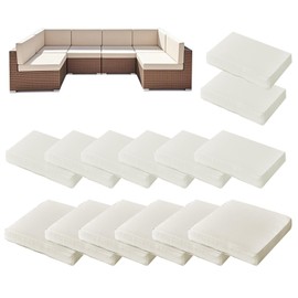 MICUSHION 14 Pack Outdoor Cushion Covers for Patio Furniture Replacement Waterproof Patio Sofa Cushion Slipcovers with Zipper & Non Slip for 6-Seat Sofa 25.6 x 25.6 x 4 Inch, Beige(Only Cover)