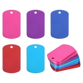 PATIKIL Metal Stamping Blanks Tags 2", 50 Pcs Anodized Aluminum Blank Dog Tags Rectangle Laser Engraving Blanks ID Name Tag with Hole, Red/Blue/Light Blue/Rose Red/Purple