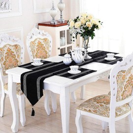 HeMiaor Glitter Black and Silver Sequin Table Runner for Birthday Wedding Engagement Bridal Shower Baby Shower Bachelorette Holiday Celebration Party Decorations,13x84 inches