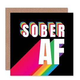 Sober AF Rainbow Typography Black Sealed Greeting Card Plus Envelope Blank inside