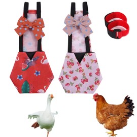 2 Pcs Chicken Diapers Reusable with 2 Pack Rooster Collar, Poultry Diapers Multiple-Used Pet Diapers for Chicks Ducklings and Goslings, Washable Duck Diapers with Bow Tie, Chicken Accessories(Small)
