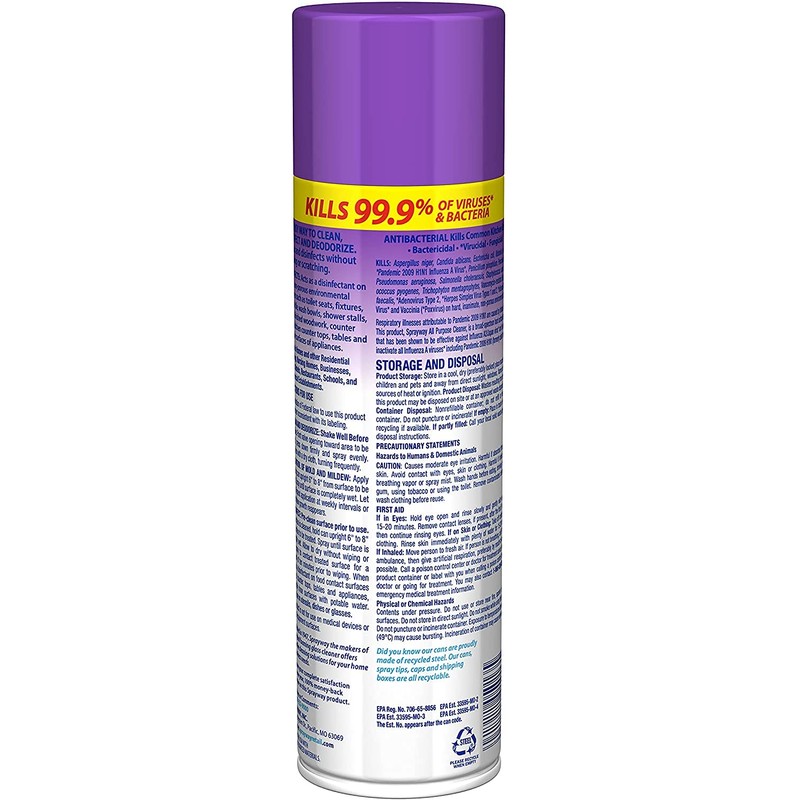 Sprayway Foaming Action All Purpose Cleaner and Disinfectant, Lavender Scent,