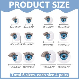PH PandaHall 24 Pair 6 Sizes 3D Safety Eyes with Eyelash Amigurumi Eyes Craft Eyes Half Round Puppet Eyes Plastic Crochet Eye for DIY Bear Plush Puppet Stuffed Animal Making, Brown, 8/10/12/14/16/18mm