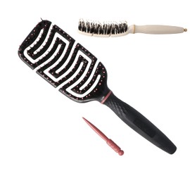 Haarbürste gegen Ziehen, hergestellt in Spanien, Wildschweinborsten und Nylonborsten, flexibel, alle Arten von Haaren, abnehmbarer Pin, aus natürlichen Weizenfasern, Schwarz