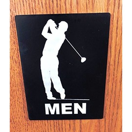Mens Bathroom Sign - Golf Theme, Black/White, 6"x8
