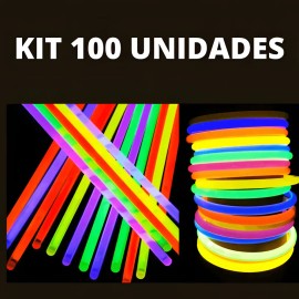 Pulsera Neón Kit 100 Folk Fluorescente Fiesta Led Kytuk