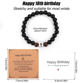 Mikovivi Cross Bead Bracelet with Birthday Cards, 18th Birthday Tiger Eye Stone Bracelet Jesus Religious Bracelets Christian Bracelets Jewelry for Men Sons Dads