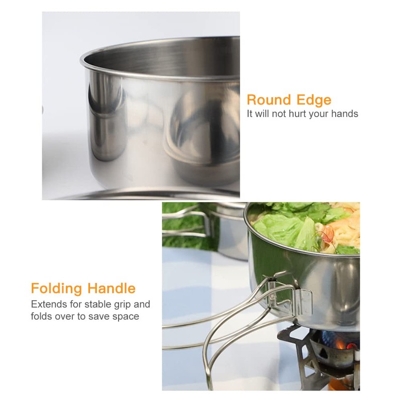 Lixada Camping Cookware Set 4-Piece Stainless Steel Camping Pot Compact