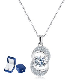 MYBELLNA Moissanite Necklace for Women，Sterling Silver Sparkle 1ct D Color VVS1 Clarity Brilliant Round Cut Lab Diamond Pendant Necklace for Women Gift for Mother Her Chain 17"+2" Length