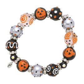 Kate & Macy Pumpkin Party Design Painted Glass & Acrylic Beads Rhinestones Bracelet Made By Clementine Design