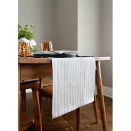 Solino Home Table Runner 48 Inches - Amalfi Stripe 100% Pure Linen Natural and White Table Runner 14 x 48 Inch Ideal for Dresser and Coffee Tables - Spring, Mothers Day, Father's Day, Summer
