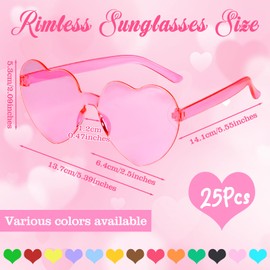 PLULON 25 Pairs Heart Sunglasses for Women Colorful Heart Glasses Rimless Shaped Sunglasses Fun Glasses for Bachelorette Valentine's Party Favor (25 Colors)
