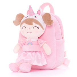 Gloveleya Toddler Backpack Kids Backpack soft unicorn Girl Doll Backpacks pink 9"