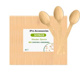 iPro Accessories Pack of 50 Wooden Disposable Spoons Biodegradable & Plastic Free Wooden Spoon - Ideal for Wedding, Picnic, Party, Office Eco Friendly (Spoon)