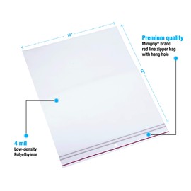 Minigrip Red Line MGRL4PH1012 Polyethylene (LDPE/LLDPE Blend) Clear Reclosable Bag, Hang Hole, 12" Length, 10" Width (Pack of 500)