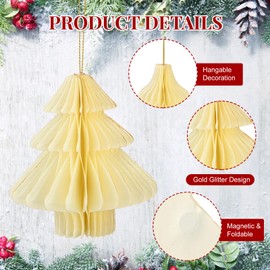 Namalu 12 Pcs Christmas Honeycomb Ornaments Balls Glitter Edge Christmas Tree Decorations Xmas Hanging Paper Ornament for Vintage Christmas Tree Holiday Home Party Decor (White)