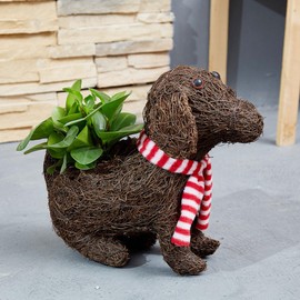 GOIYRCS Rattan Flower Pot, Resin Animal Planter, Decorative Puppy Dog Pot for Home, Garden