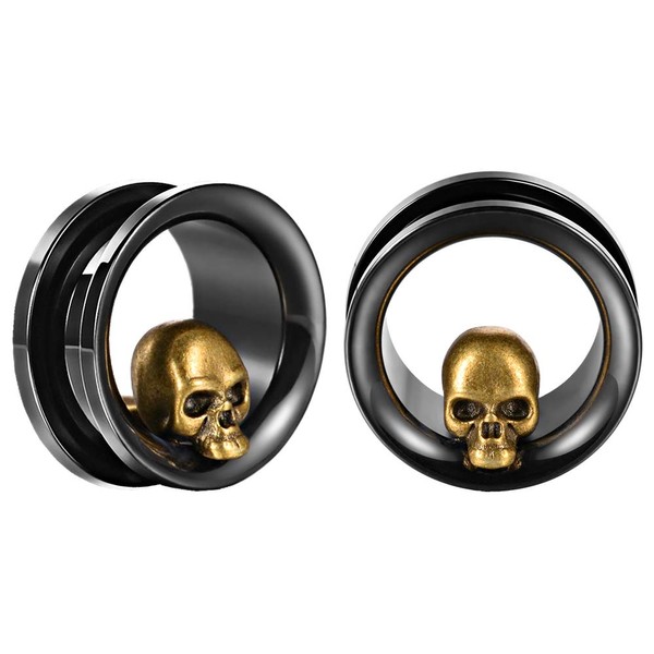 COOEAR 1 Pair Ear Gauges Piercing Black Ear Tunnels Skull