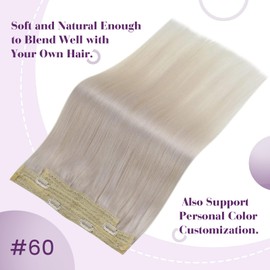 LaaVoo Platinum Blonde Fish Wire Extensions, Real Hair, Remy, Adjustable Fish Line Wire On Hair, Blonde, Remy Brazilian Hair Extensions for Women, #60, 80 g, 30 cm